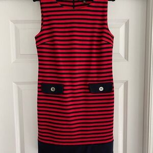 Red and Navy Striped Sleeveless Dress